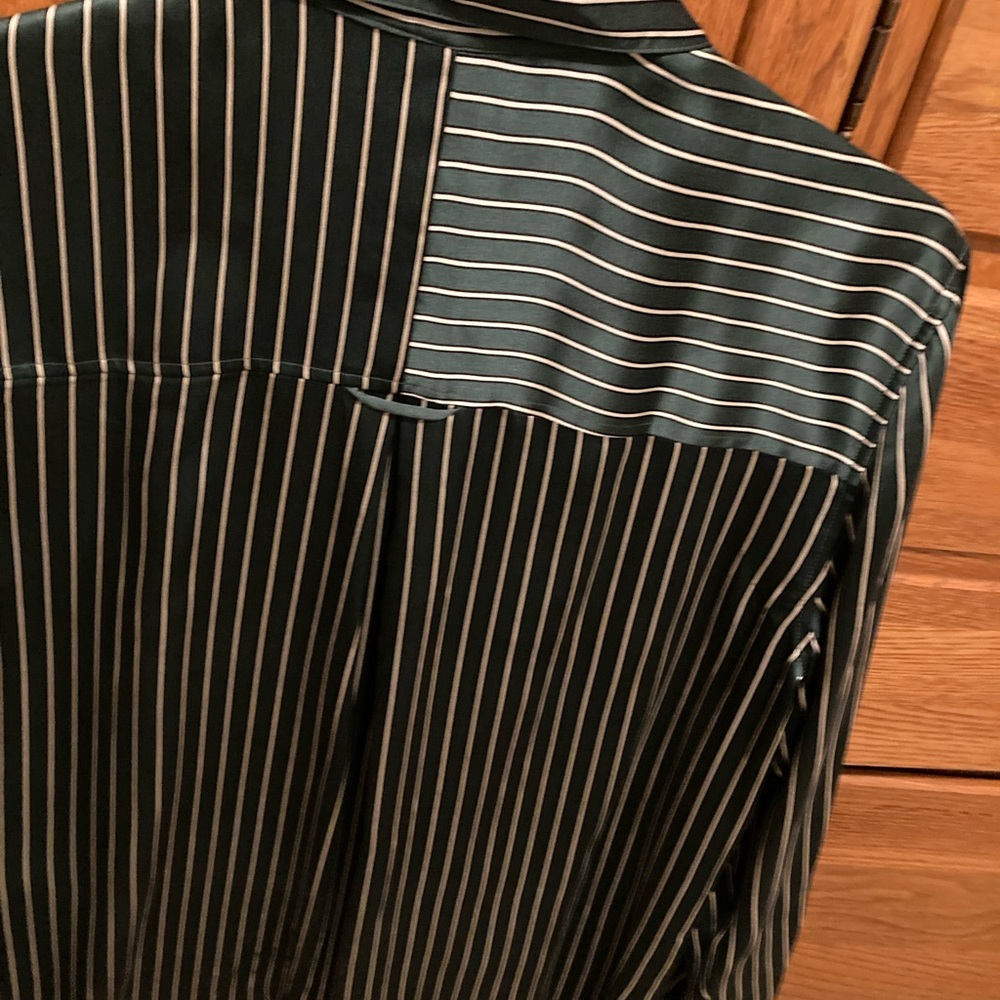 Rails Womens Dark Green and White Silk Striped Shirt - Picture 4 of 4